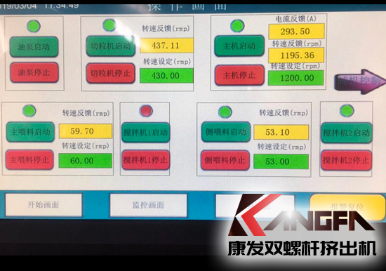康發(fā)揚(yáng)州客戶(hù)選購(gòu)的JSH-K系列75高扭水環(huán)切粒雙螺桿擠出機(jī)開(kāi)機(jī)